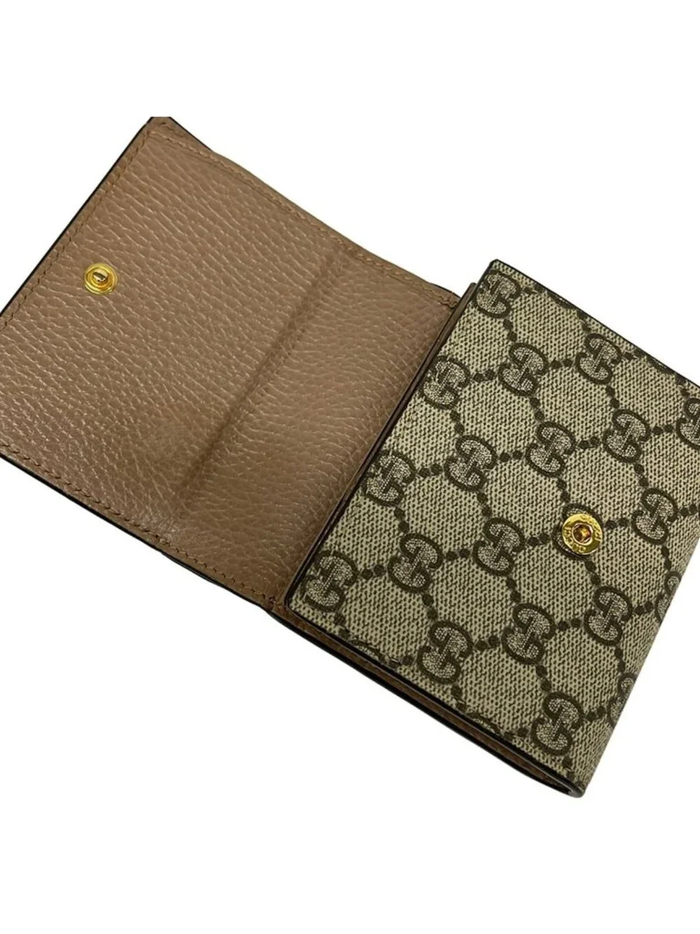 Gucci Bifold Wallet GG Marmont Plus Supreme Beige Dark Brown Leather